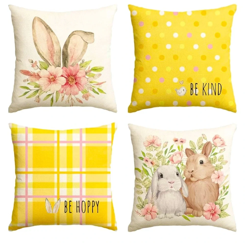 New AVOIN colorlife Easter Rabbit Flower Buffalo Plaid Be Hoppy Yellow throw
